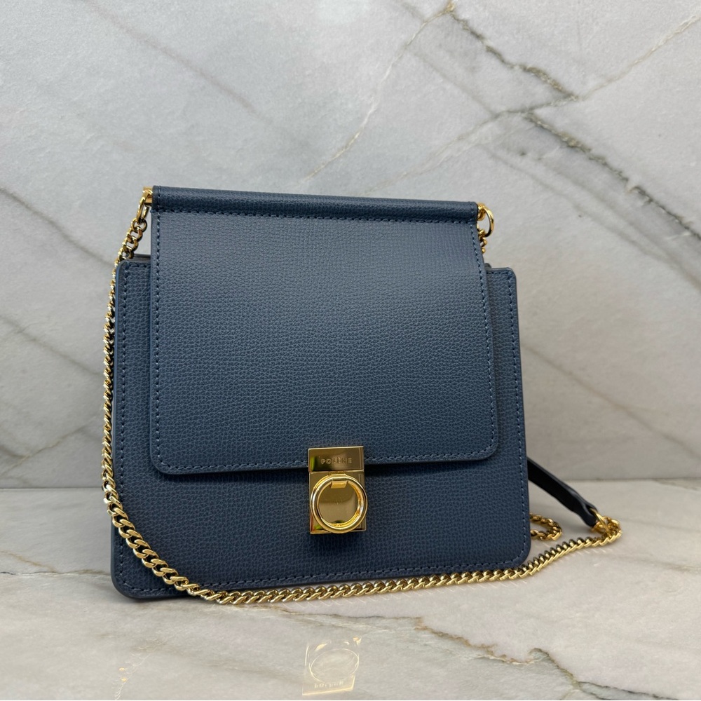 Polene Numero Sept Mini Handbag in Rare Blue Textured Leather